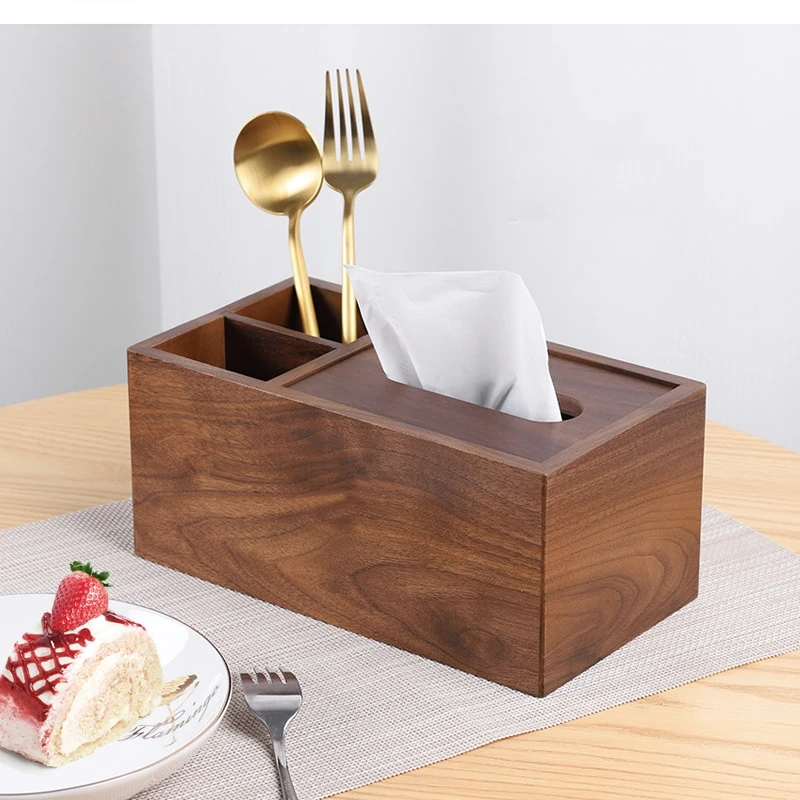 Light luxury walnut tissue box Chinese style multifunctional storage living room solid wood desktop