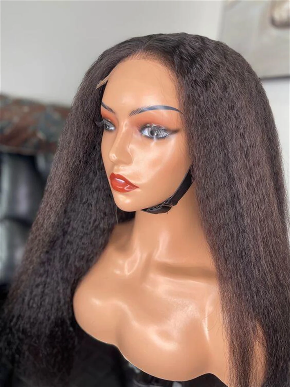 Yaki hitam Kinky lurus lembut alami ketebalan 180 Wig depan renda panjang 26 inci untuk wanita dengan rambut bayi prepked harian tanpa lem