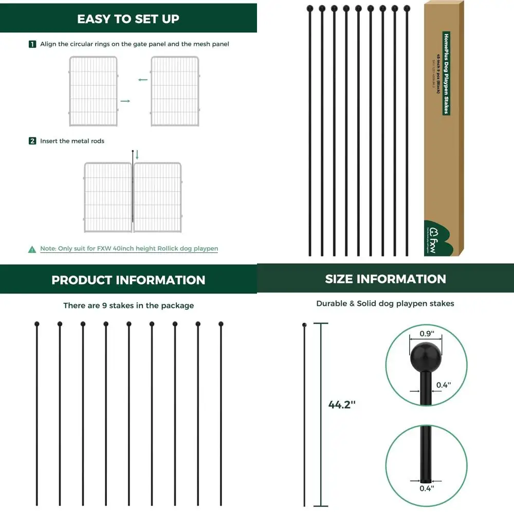 

Indoor Dog Exercise Pen Stakes and 9pcs 45 Metal Rods for Replacement or Additional Use