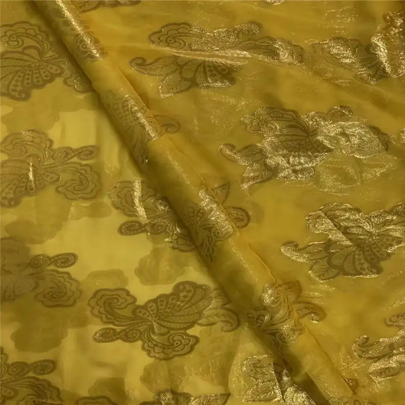 Soft Gilded Silk African Fabric 5 Yards Of On The Garment Neat Embroidered Silk Georgette For Lady Dress Materials.56