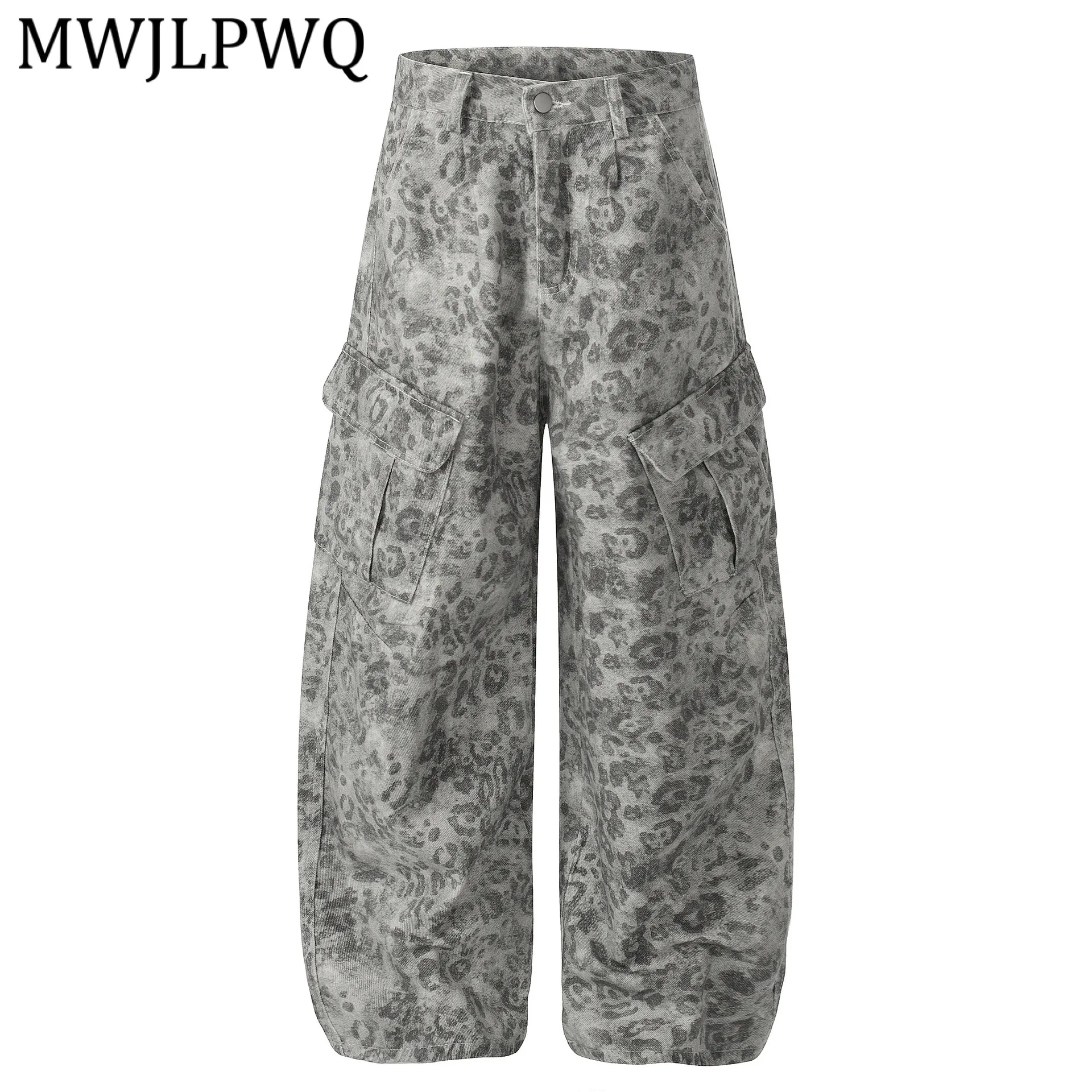 

Мужские брюки MWJLPWQ 2026: Новинка весенней коллекции, леопардовый принт, американский уличный стиль, широкие штанины, повседневные, модель 13352