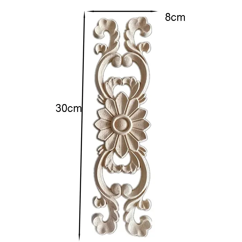 30cm Wood Corner Decoration Wood Appliques Onlays Home Decor Items Wooden Carving Decoration Wall Decals for Furniture Flowers