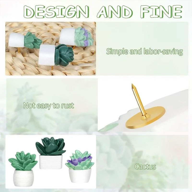 6 Pieces Cute Succulent Plants Decorative Push PinsThumbtacks for Photo Wall, Cork Board, Map, Bulletin Board Office or Home DIY