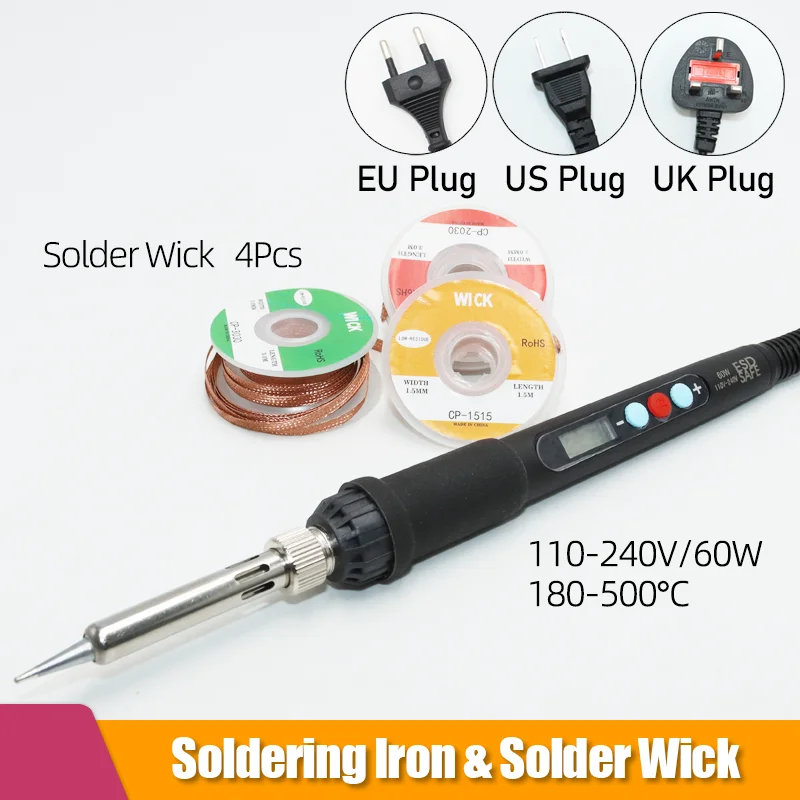 

Electric 60W Soldering Iron With Solder Wire Desoldering Braid Copper Mesh Electronic Tin Welding for PCB Circuit Board Repair