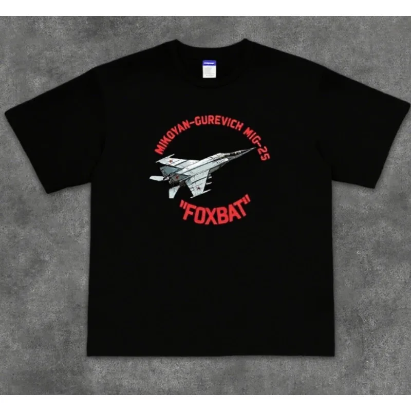 

Trend HOOK ON YOU Short Sleeve T-Shirt MiG-25 Fighter Printed Cotton Loose Crew Neck Half Sleeve Top Men Clothing