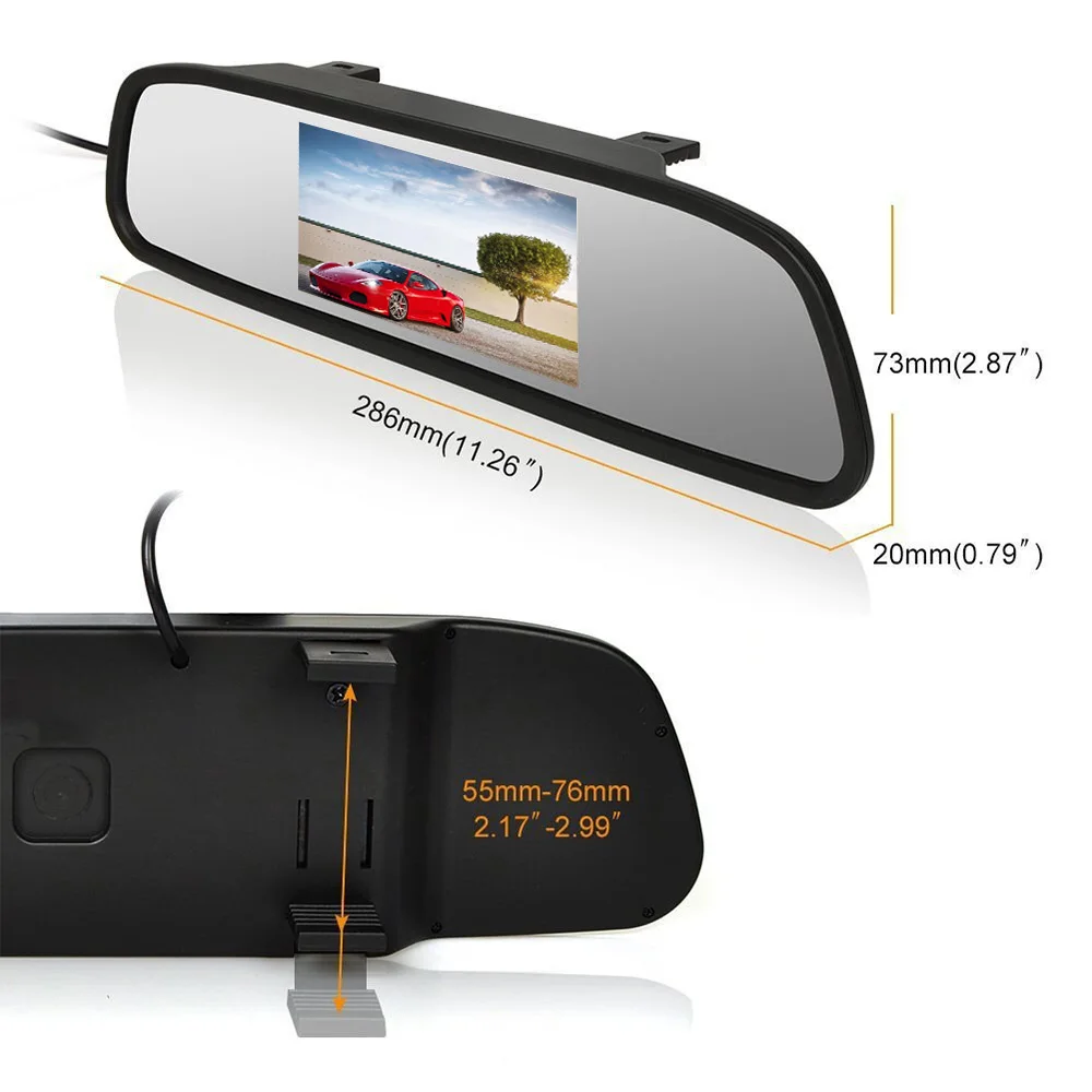 Universal Car Video Parking Sensor Reverse Camera Reversing Aid with 4.3inch Rearview Mirror Display and Buzzer