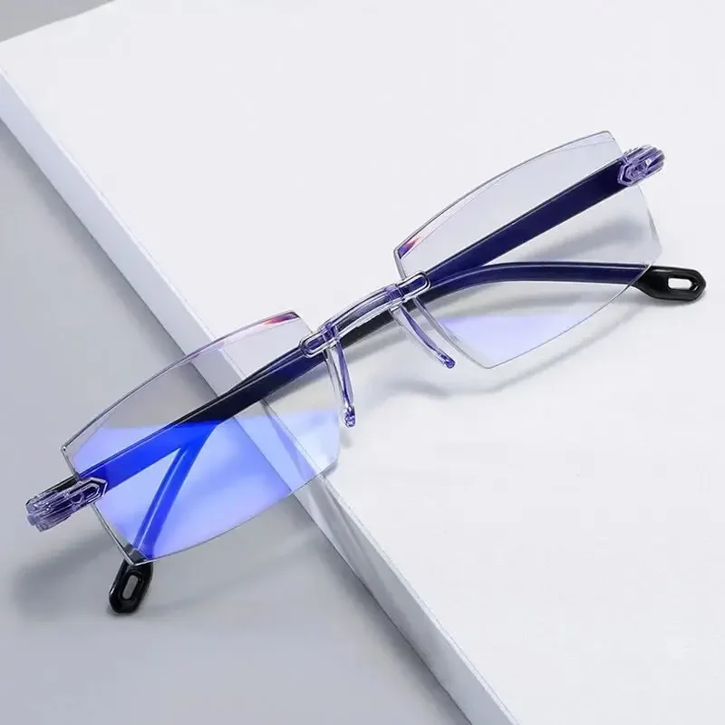 Frameless Diamond Cut Anti Blue Light Universal Presbiopia Óculos para Homens e Mulheres, Óculos de Leitura, 2024