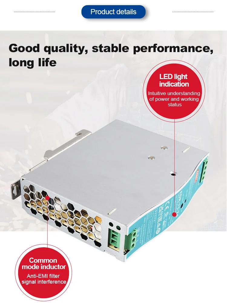 مخرج واحد EDR-75-24 75W 24V 3.2A Meanwell تحويل التيار الكهربائي للأتمتة الصناعية