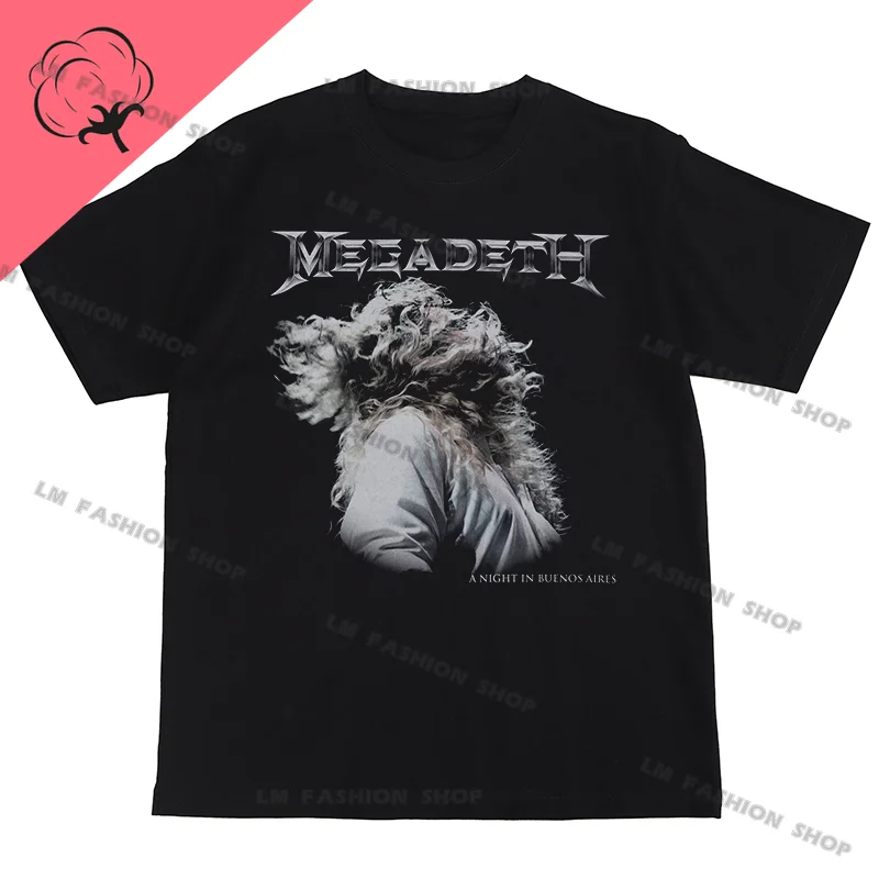 Summer T Shirt MEGADETH Rock Band Print 100% Cotton Tee Short Sleeve Men's T Shirt Hip Hop Vintage Rock Band Fans Clothing Tops