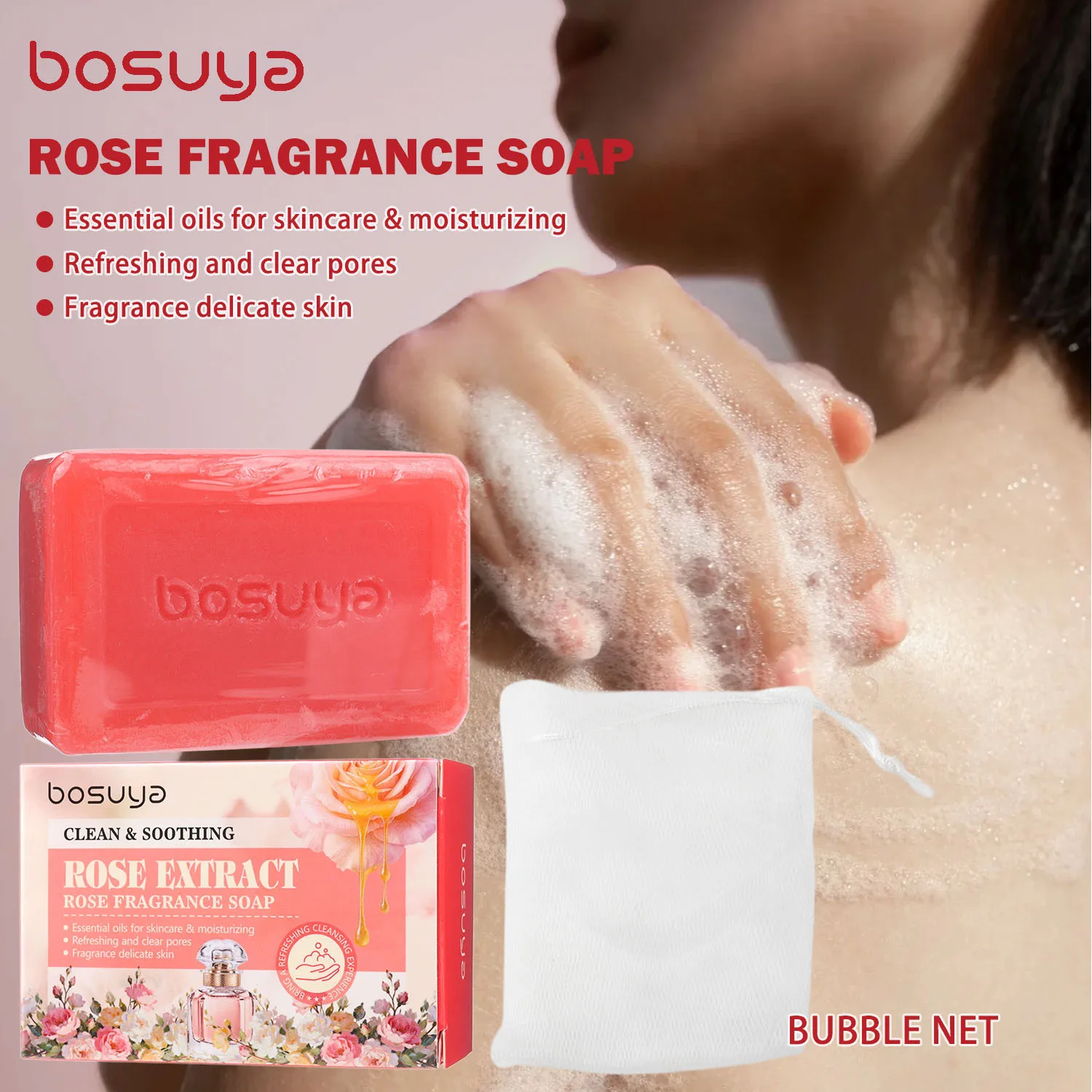 Rose Essential Oil Fragrance Soap Deep Cleansing Protection Refreshing Shampoo Bath Soap 2-in-1