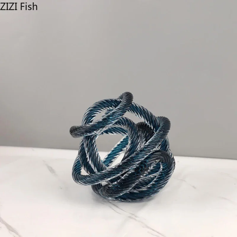 Imitation Hemp Rope Glass Chain Cluster Sculpture Modern Artwork Desk Decoration Transparent Thread Ball Room Aesthetics Decor
