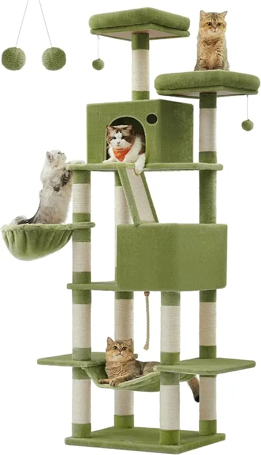 

Feandrea Cat Tree, 81.1-Inch Large Cat Tower with 13 Scratching Posts, 2 Perches, 2 Caves, Basket, Hammock, Pompoms, Multi-Level