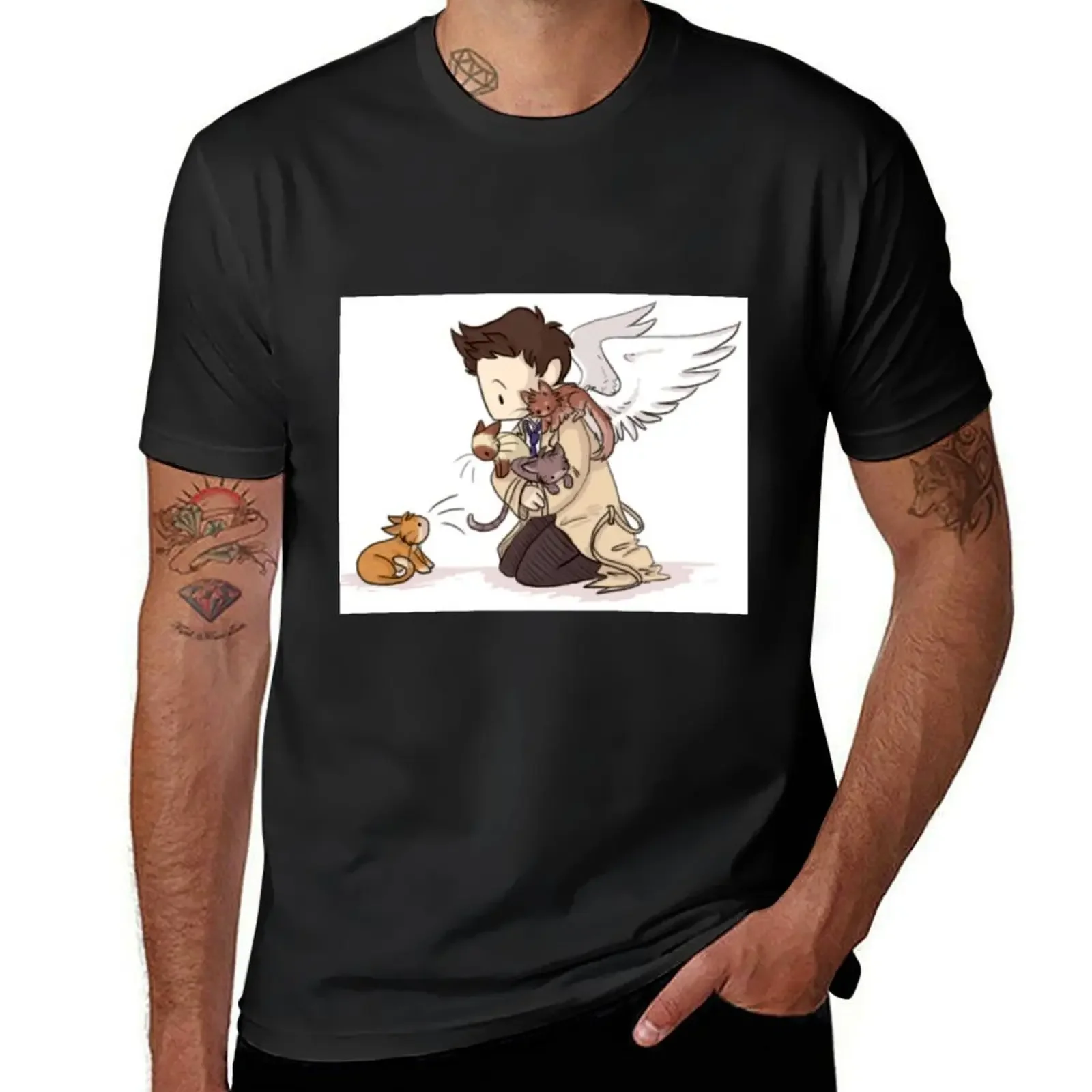 Castiel and Kittens V1 T-Shirt anime tshirt luxury clothing labubu clothes plus size clothes mens t shirts top quality