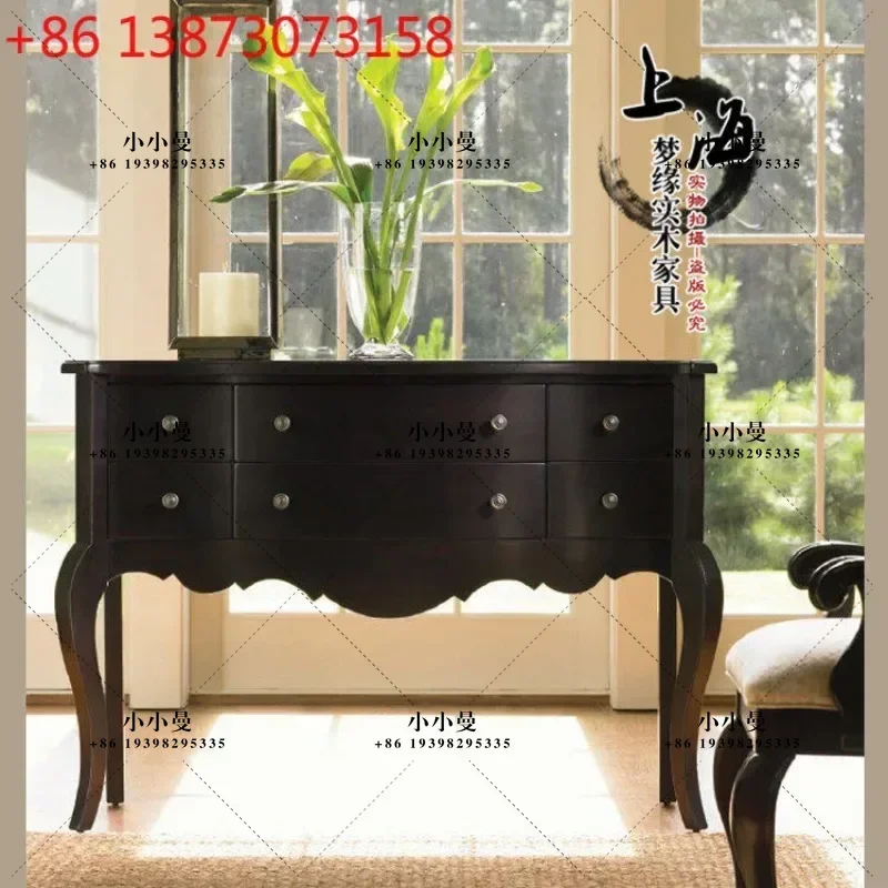 French Mediterranean entrance black matte American solid wood side table
