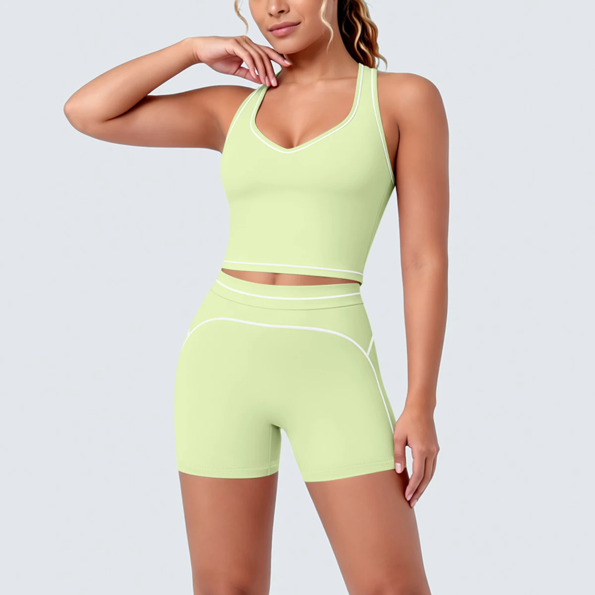 2PCS Yoga Set for Woman's Solid Color Tight Yoga Vest with Chest Pad Quick-Dry High Waist Fitness Shorts Women Gym Clothing Set