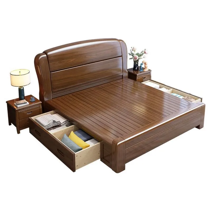 

Walnut solid wood bed All solid wood Chinese light luxury tenon and mortise master bedroom 1.8 meters double bed