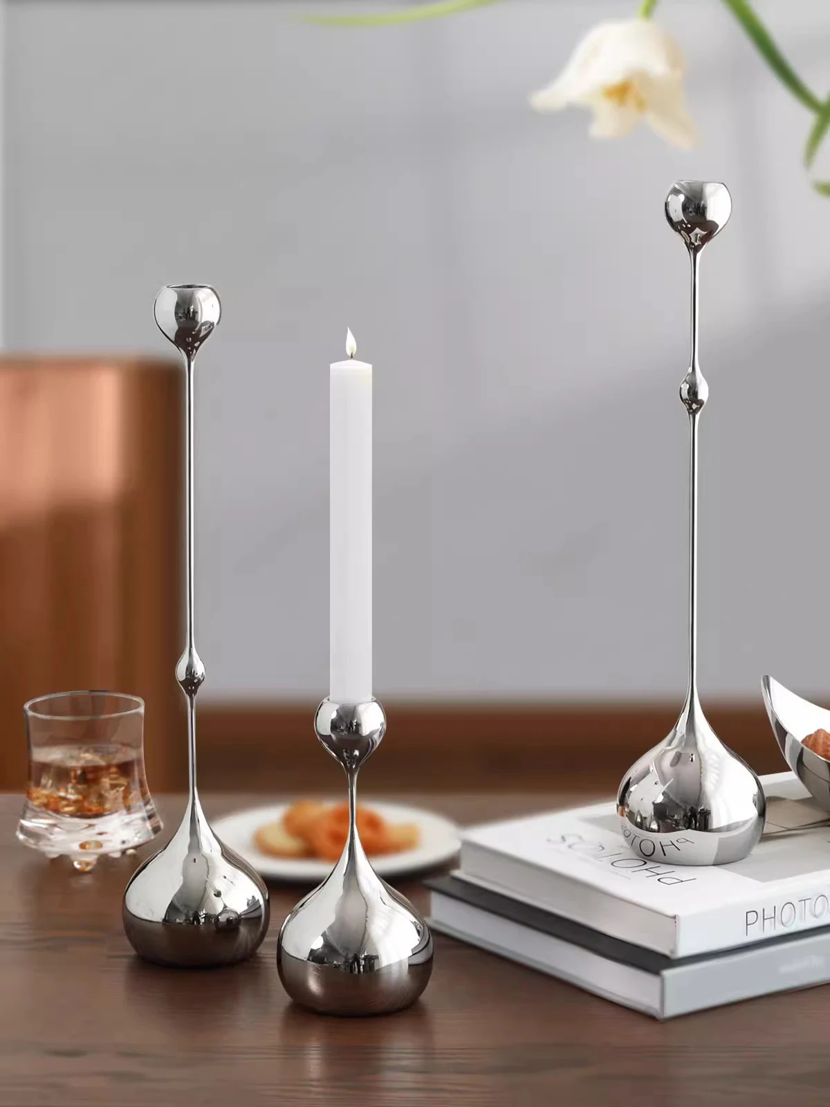 

Light Luxury Style Home Decoration Living Room Desktop Stainless Steel Candlestick Hotel Restaurant Candlelight Dinner Ornament