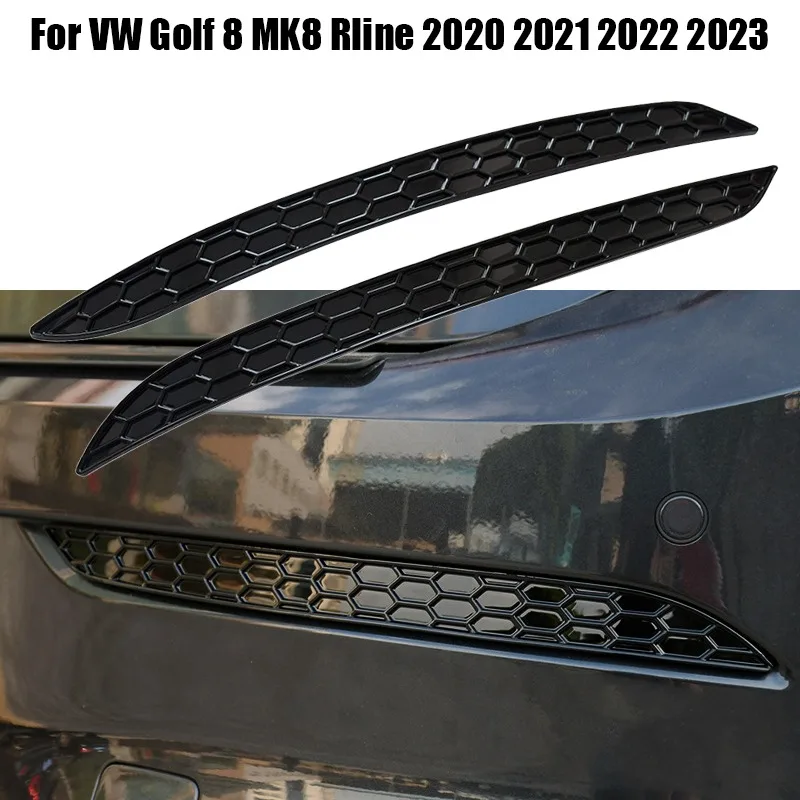 2PCS Gloss Black Honeycomb Tail Rear Reflector Fog Light Lamp Cover Trim Strip For VW Golf 8 MK8 Rline 2020 2021 2022 2023