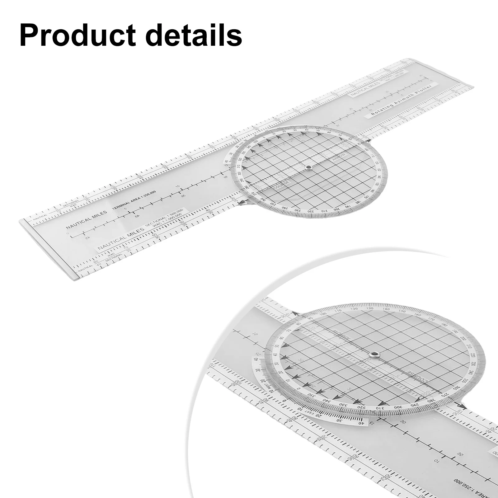 Azimuth Slide Ruler Aerial Plotter 360 Degree Rotation Terminal Area Stopovers ABS Material 360 Degree Slide Ruler 33.6*11.1cm