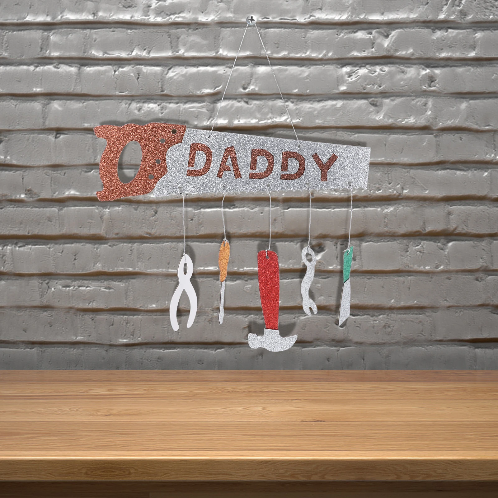

10 Pcs Shiny Paper Hanging Decoration Saw Pendant Fathers Day Party Favor Family Gathering Festive Theme Home Layout Prop