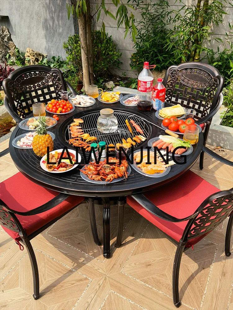 RWJ Outdoor Cast Aluminum Commercial Outdoor Leisure Charcoal Barbecue Grill Courtyard Table Home Yard Charcoal Grill Stove