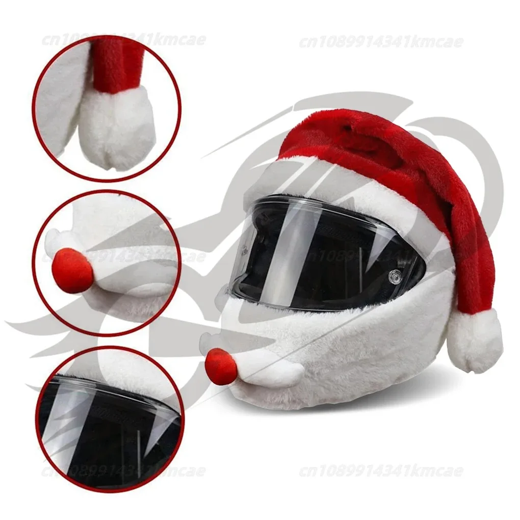 Universal Motorcycle Christmas Helmet Cover Cartoon Elk Santa Claus Fluffy Plush Set Christmas Cosplay Splicing Head Cover image 3