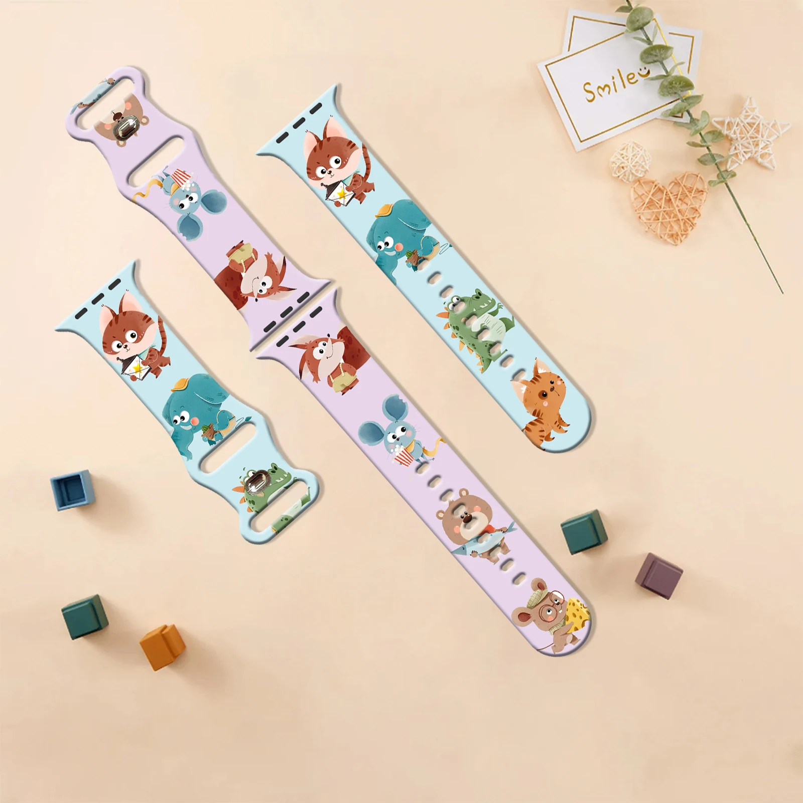 Cute Animal Series Silicone Printed Strap for Apple Watch 9 8 7 SE 6 Band Replaceable Bracelet for iWatch 45mm 44mm 42mm 41mm