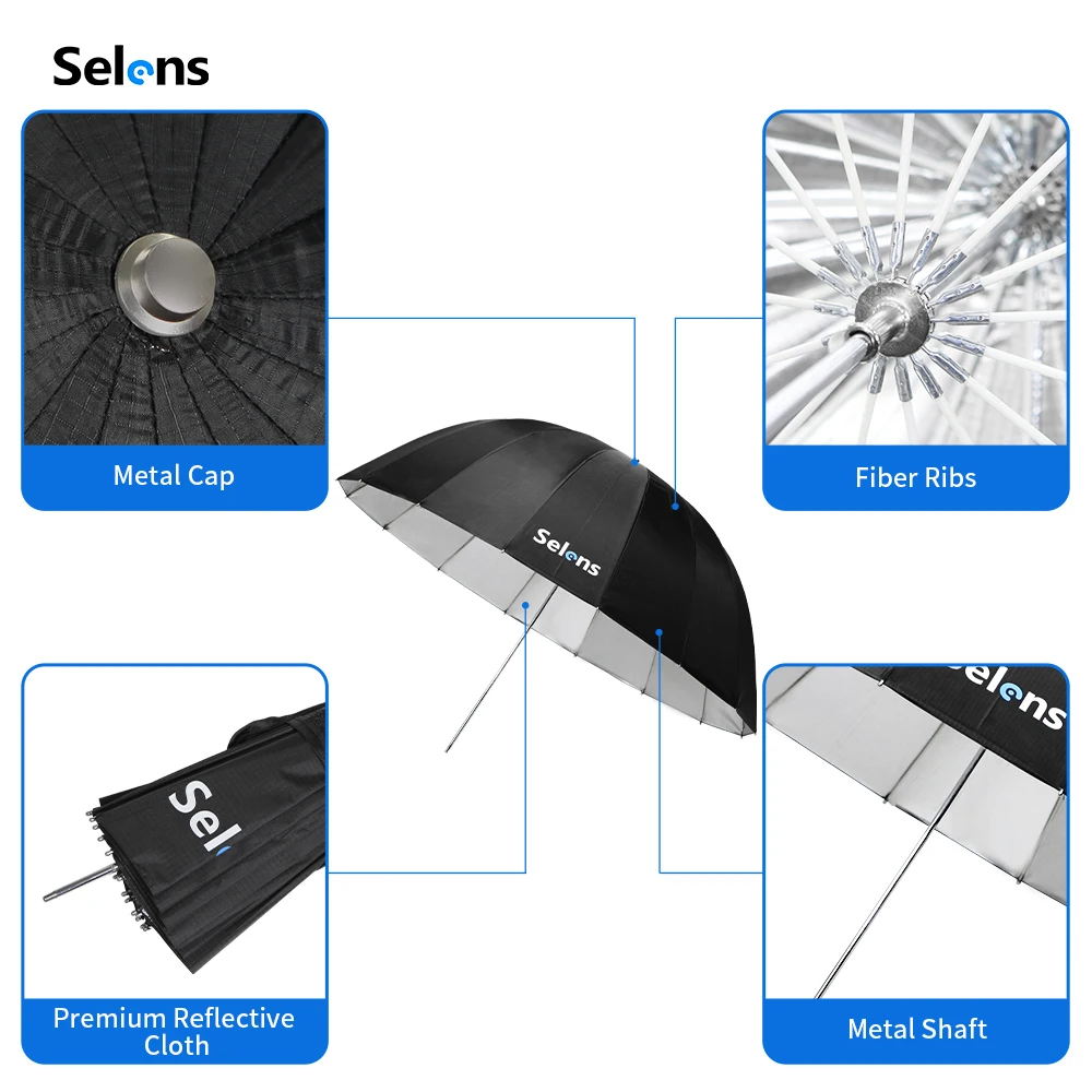 Selens 105 cm Zwart Zilver Paraplu Professionele Parabolische Reflecterende Paraplu Studio Zachte Paraplu Fotografie Accessoires