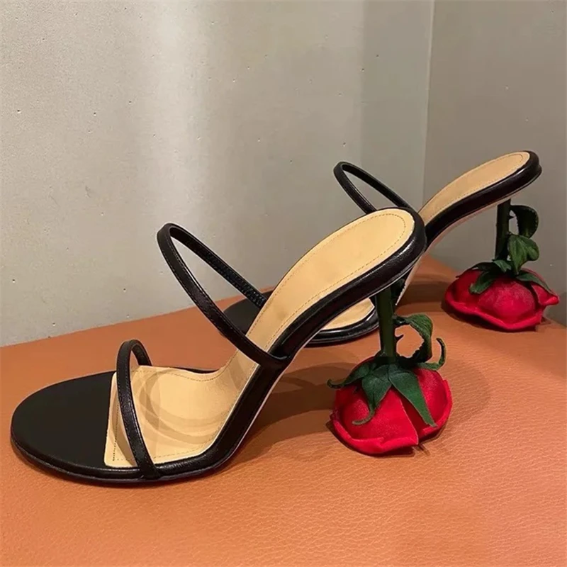 

Fashion Rose Heel Women Slippers Strange High Heel Prom Dress Shoes Woman Sexy Summer Gladiator Sandals Female Outside Slides