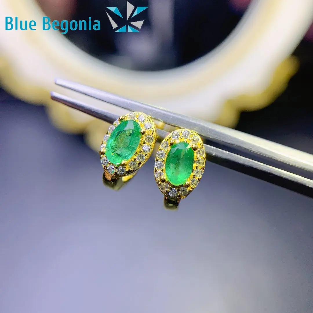 

Natural Columbia Emerald Earrings 3*5mm Gemstones for Women Anniversary Gift Fine Jewelry 925 Sterling Silver