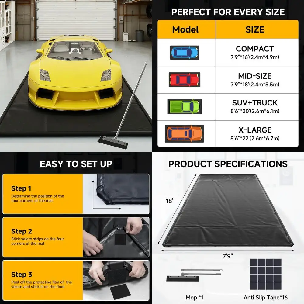Karpet Garasi Anti Air Tahan Lama untuk Perlindungan Kendaraan, Alas Parkir Anti Selip 7'9 x 18', Pelindung Lantai Bawah Mobil