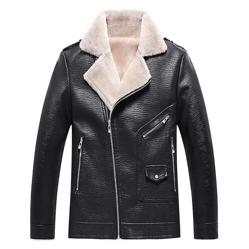 

Winter Men's Fleece Thick PU Leather Jacket Fur Lined Warm Coats Fashion Motorcycle Outerwear Male