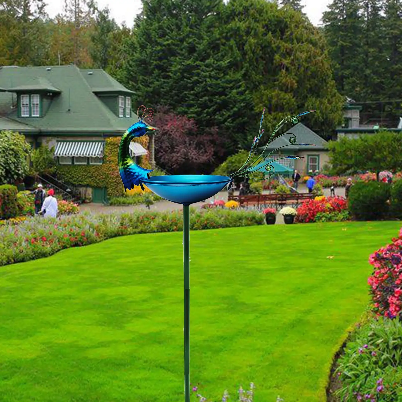

Peacock Bird Bath Birdbath Bowl with Stake Decorative Creative Tray Birdfeeder