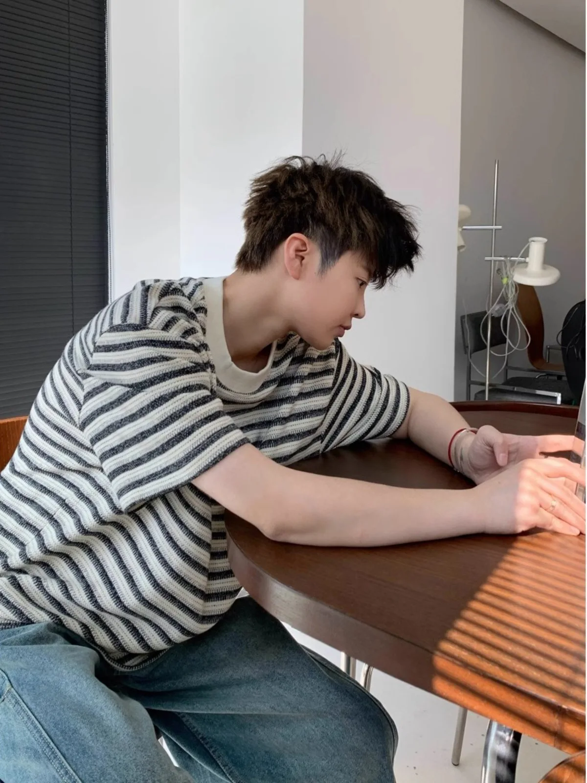 Striped T-shirt Men's 2025 New Color Matching Half-sleeve T-shirt Summer Cotton Short-sleeved Versatile Crew Neck Top