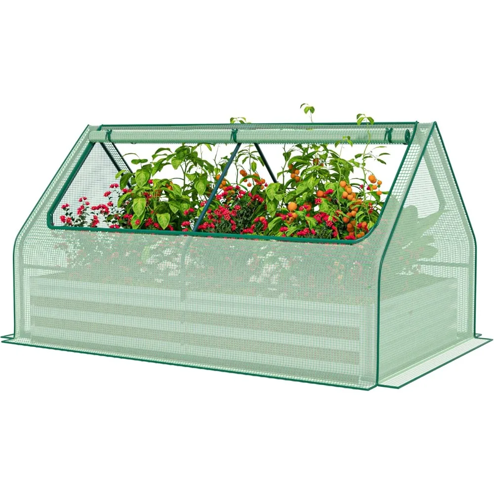 

6x3x1 Ft Planter Raised Bed with Cover, Metal Planter Box with Cover, Planters Small Antifreeze Greenhouse Kit for Outdoor Plant