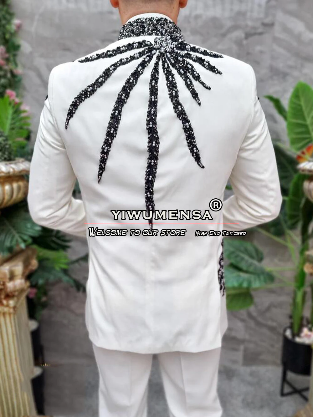 Luxury White Suits With Beaded Groom Wedding Tuxedos Custom Made Single Breasted Jacket Vest Pants 3 Pieces Man Banquet Clothing image 2