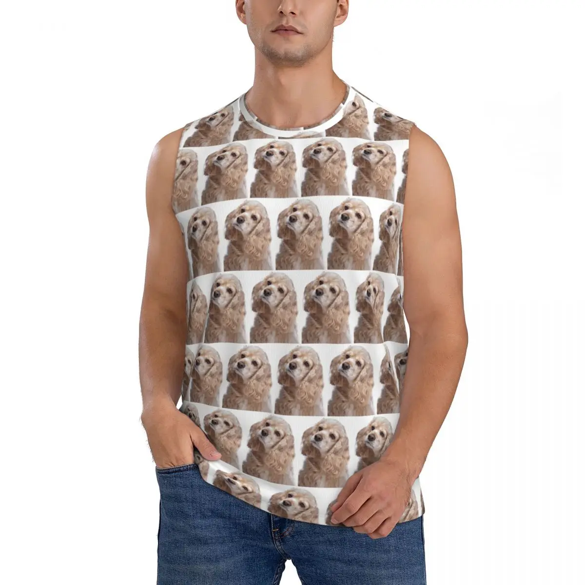 American Cocker Spaniel Dog Animal Men Sleeveless Tank Tops Quick Dry Breathable Gym Fitness Running Summer Casual Sport Vest