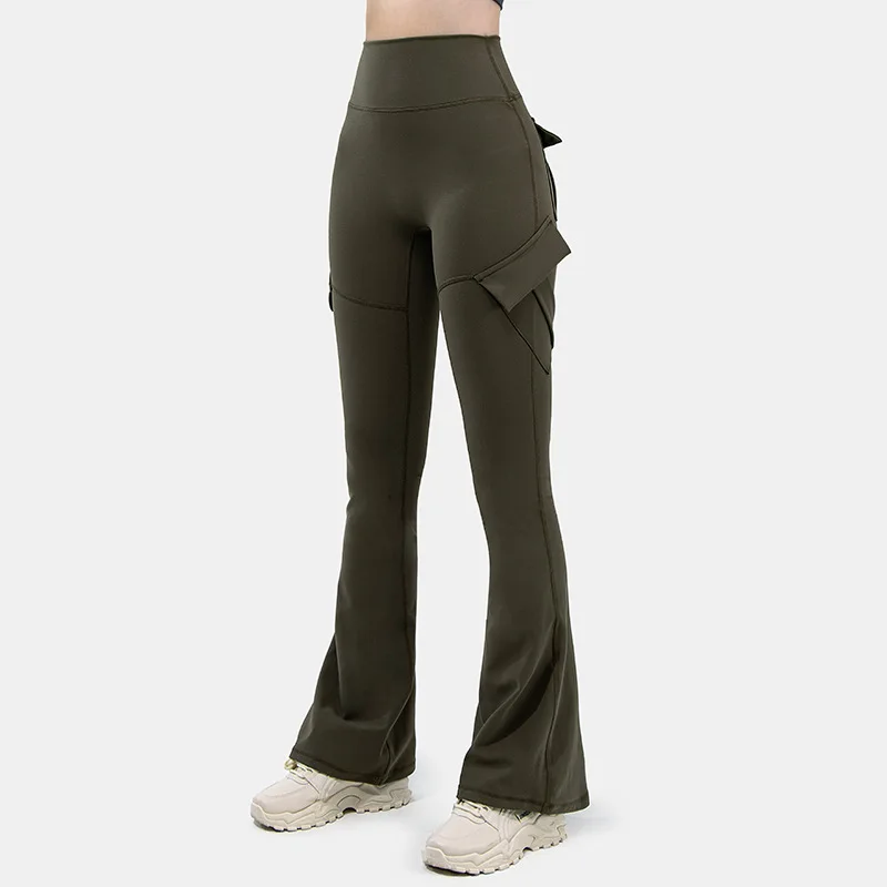 Leggings de yoga taille haute à jambes larges pour femmes, vêtements de travail de fitness avec poches, compression de sensation nue, pantalon de yoga le plus récent