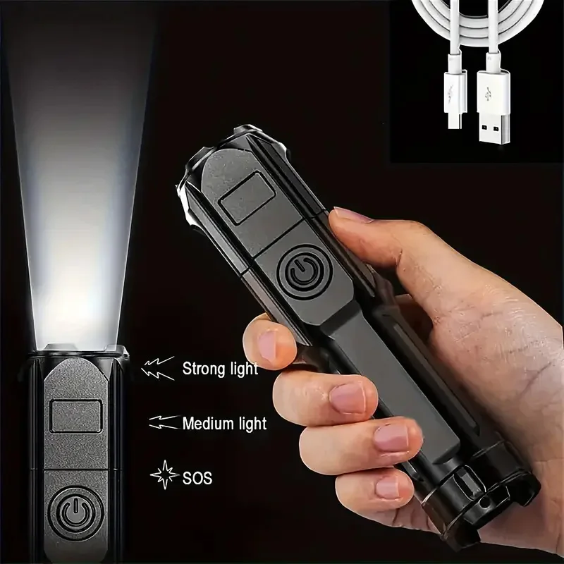 LED Flashlight USB Rechargeable Waterproof Zoom Tactical Lights For Outdoor Fishing Hunting Camping Emergency Lighting