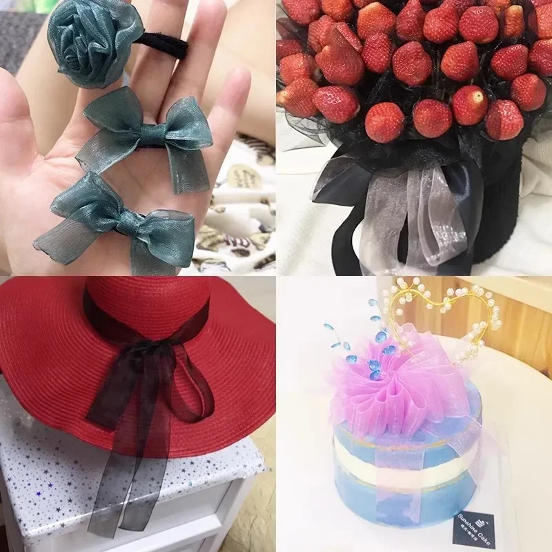 45 متر/لفة الأبيض الأورجانزا الشريط DIY بها بنفسك الحرف اليدوية المواد عيد الميلاد الزفاف حفلة عيد ميلاد هدية التفاف شرائط الشيفون