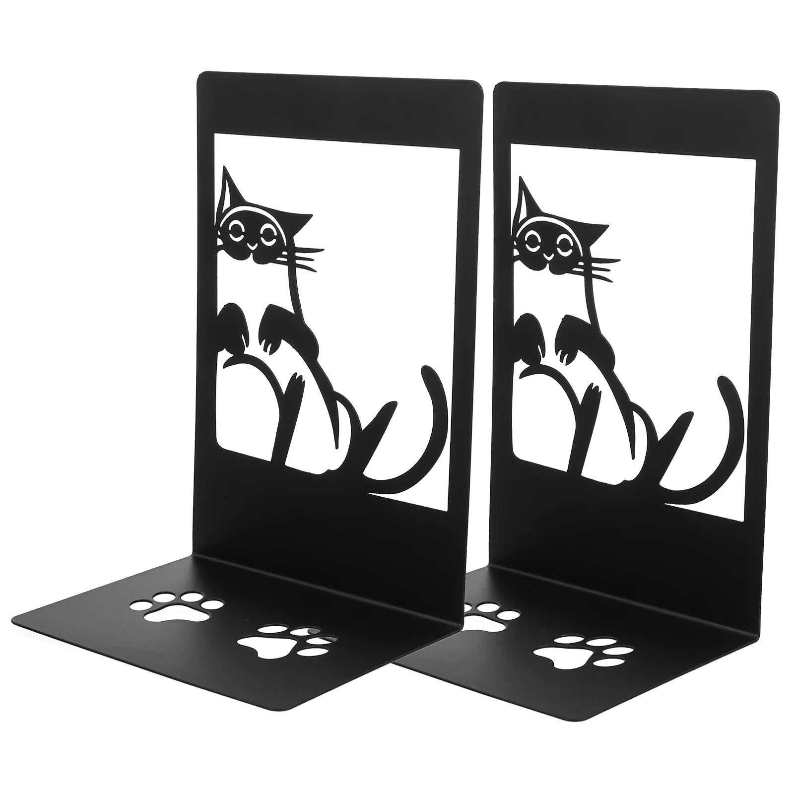 

2 Pcs Bookshelves Iron Cat Bookend Heavy Duty Bookends Holder for Shelf Cute Metal Reading Decorative Black Office