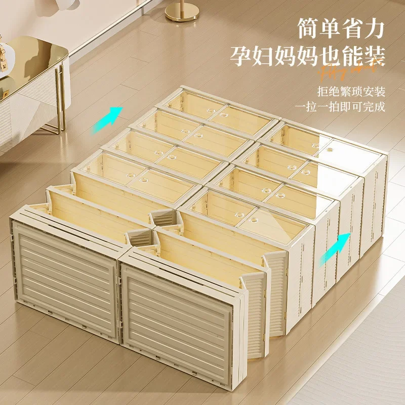 Shoe storage cabinet Double row foldable transparent installation-free storage Household door shoe rack dust-proof storage cabin