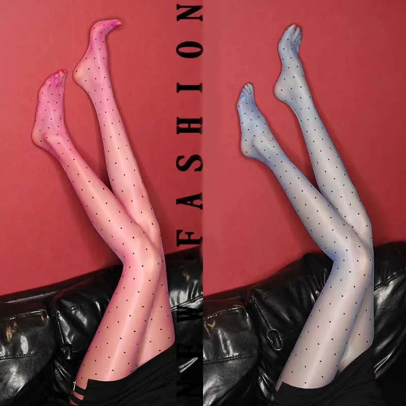 New Women Shiny Oil Tights Sexy Open-Crotch Tights Aurora Series Tight Polka Dots Summer Ultra Thin Transparent  Pantyhose S146