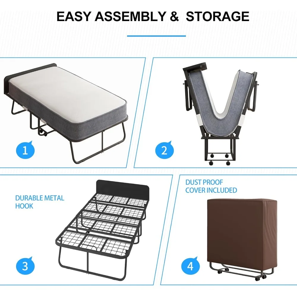 سرير قابل للطي مع 5 مرتبة للبالغين، سرير قابل للطي مقاس 75 × 38 مع حقيبة مقاومة للغبار وإطار معدني، أسرة إضافية قابلة للطي