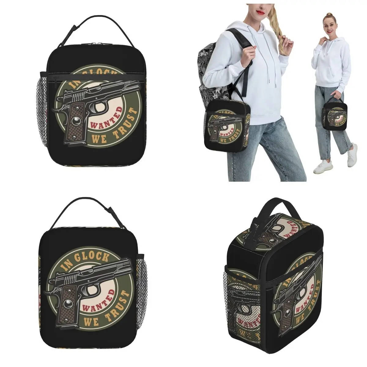 Lunch Boxes Gun Lovers In Glock We Trust Merch Guns Pistol Firearms Lover Storage Food Box New Thermal Cooler Bento Box