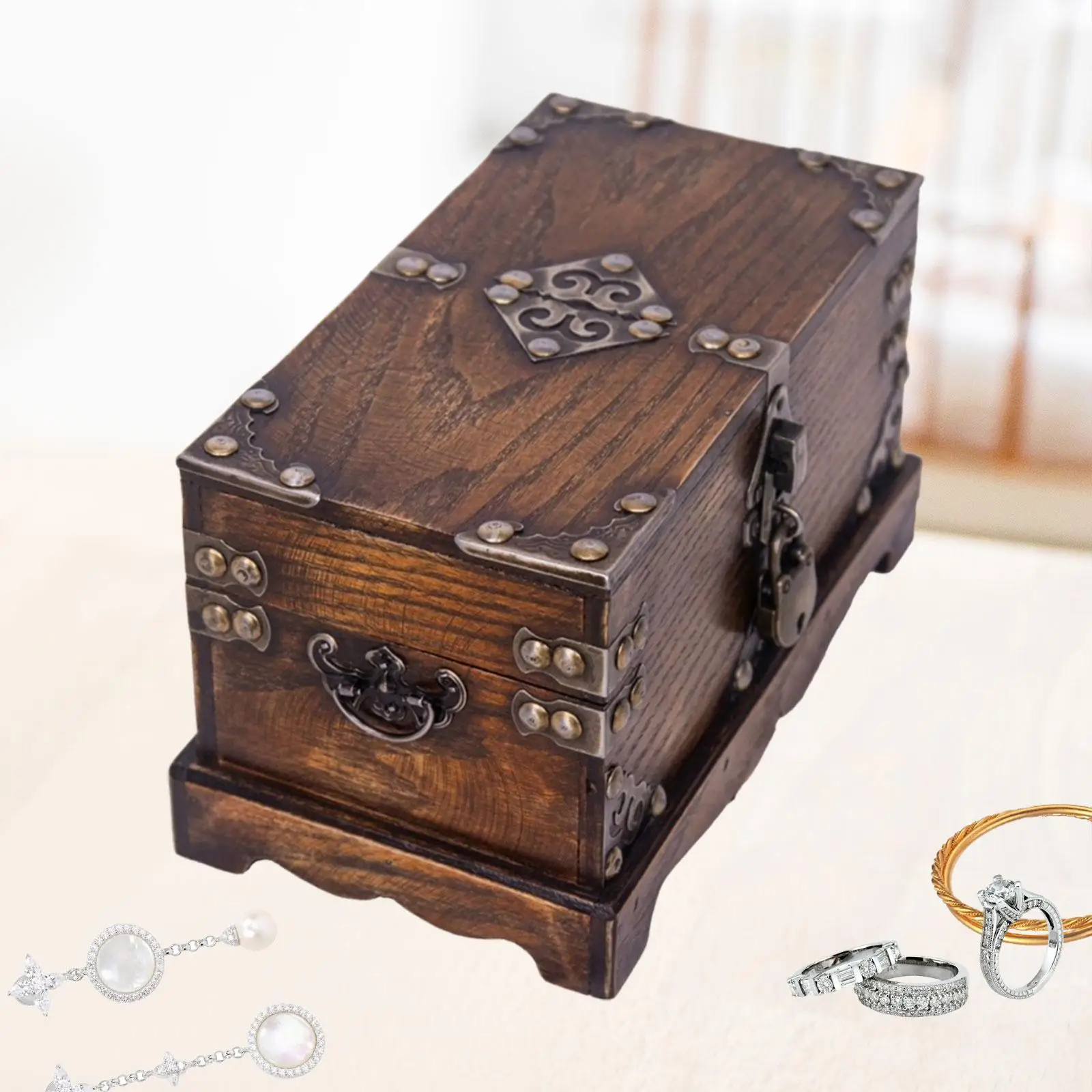 Aufbewahrungsbox aus Holz, Retro-Holz-Andenkenbehälter, wiederverwendbar, dekorativ, einfach zu bedienende Piratenschatztruhe für Thanksgiving