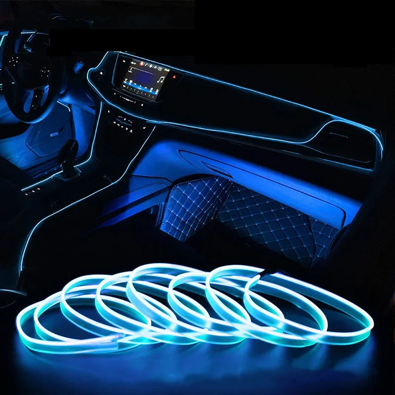 1M/3M/5M Auto Rope Tube Line Flexible Neon Light Car Interior Lighting LED Strip Garland EL Wire Need 2x AA Batteires Light