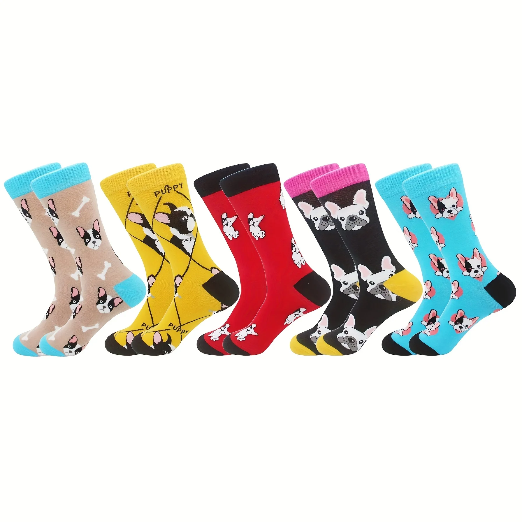 5 paia di calzini, calzini a metà polpaccio con animali, motivo cucciolo di cartone animato Shar-Pei carino medio