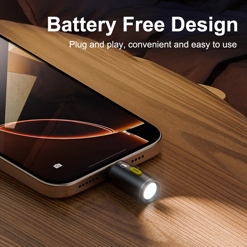 

Портативный мини-фонарик Type-C, брелок для телефона, USB-C, электрический фонарик, ночник, настольная лампа для верховой езды, спорта, кемпинга
