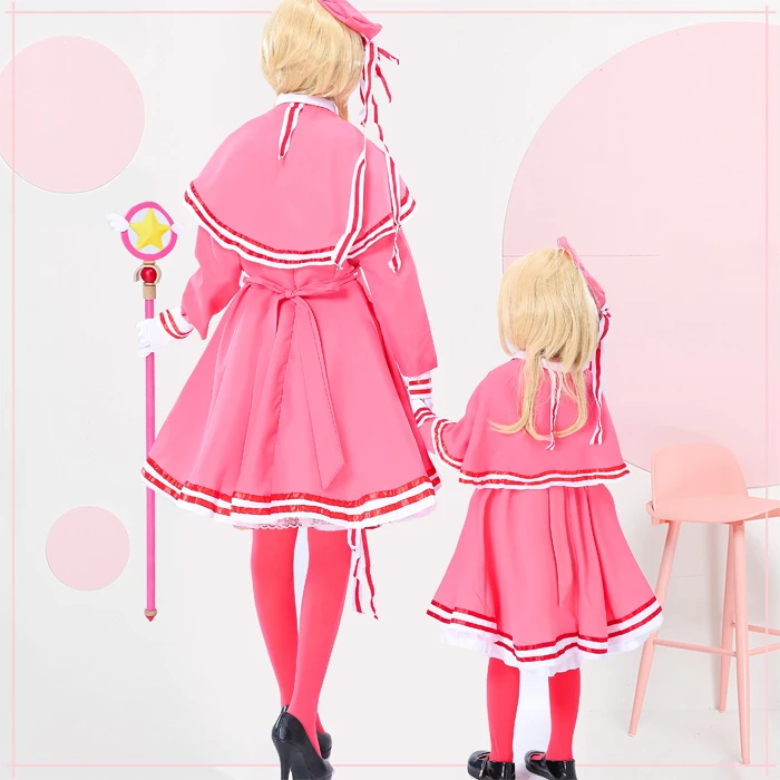 Brdwn Carcaptor Sakura Clear Card Womens Kinomoto Long Sleeve Cosplay Costume Uniform Apron Dress